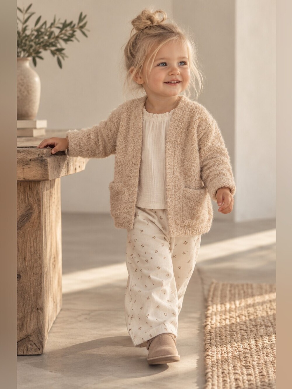 Zara Baby Girls Cream Bouclé Open Front Cardigan Sweater 18-24 Months